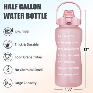 64 OZ/Half Gallon Motivational Water Bottle with Time Marker & Straw - BPA Free